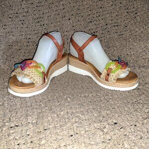 PORRONET-Leather/Raffia Wedge Sandals-Plastic Color Chain-Sz 39/8.5-Excellent